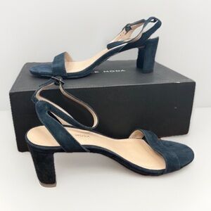 Pelle Moda Suede Size 8M Midnight Blue Block Heel Ankle Strap Sandals